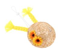 PartyKindom Sunflower Porch Goose Straw Hat with Braided Wig Rustic Woven Cap for Outdoor Garden Decor Handmade Craft Accessory for Lawn Goose Statue