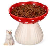 PartyKindom Tall Cat Bowl - Ceramic Elevated Cat Feeder for Indoor Cats Mushroom Design Comfortable Whisker-Friendly Wide Dish 15Cm for Easy Eating and Clean