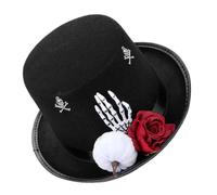PartyKindom Top Hat Gothic Steampunk and Red Rose Victorian High Top Hat Felt Black with Decorative Skeleton Hand Lightweight for Halloween and Day the Dead Cosplay Costume Party