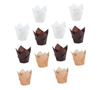 PartyKindom Tulip Shape Cake Liner Biodegradable Oil Cupcake Wrappers in White Natural for Baking Parties Weddings Birthdays Disposable Muffin Cases