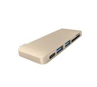 PartyKindom Type-c Usb 3.0 Combo Hub Pd Charging, Card Reader for Laptops and Tablets, Golden 5-in-1 Usb Type- for Data Sync and Expansion