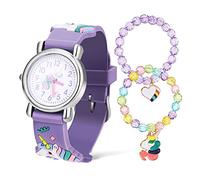 PartyKindom Unicorn Watch Set for Girls Boys with Flexible Strap Easy-to-Read Arabic Numerals Cute Cartoon Pattern Charm Bracelets Birthday