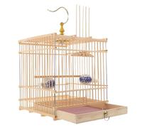 PartyKindom Vintage Bamboo Small Bird Cage with Removable Tray Carbonized Rectangular Birdcage for Finches Zosterops Indoor Outdoor Use Fine Weaving with Secure Lock Natural Habitat Design