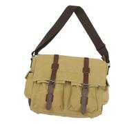 PartyKindom Vintage Canvas Leather Laptop Shoulder Bag Retro Designed Crossbody Briefcase for Business Khaki Color Elegant Look Breathable Interior for Document Protection
