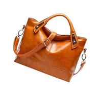 PartyKindom Vintage Luxury Wax Leather Crossbody Bag for Women Light Brown Shoulder Tote Purse Durable Grain Leather with Smooth Lining for Daily Use Casual Outings Sturdy Stylish Handbag for