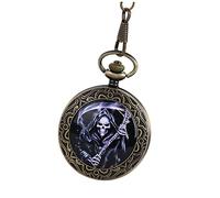 PartyKindom Vintage Mechanical Pocket Watch Bronze with Chain Compact Roman Numerals Dial Quartz Crown Open Durable Antique Men Fathers Friends Christmas Birthday