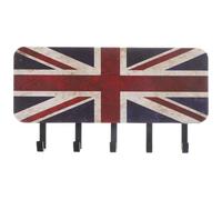 PartyKindom Wall Mounted Key Holder with Hooks and Tray for Entryway, Vintage British Flag Design, Multi-Functional Abs and Leather Key Organizer with Seamless Nails for No-Drill Installation