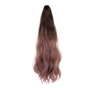 PartyKindom Wavy Gradient Color Ponytail Hairpiece with Invisible Small Tiger Clip, Natural Long Wavy Wig for Women Styling, Dark Brown to Pink Ombre Hair Accessory for Daily Use