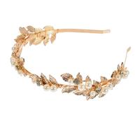 PartyKindom Wedding Metal Headband Leaf Crown Pearl Details and Rhinestones for Bride and Special Occasion Hair Jewelry