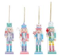 PartyKindom Wooden Nutcracker Soldier Ornaments: 4 Pieces 13cm / 5" - Tree Hanging Nutcracker Christmas Decorations, Nutcracker Soldier for Indoor Xmas Tree Ornaments