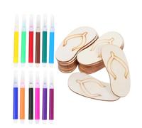 PartyKindom Wooden Slipper Cutouts DIY Craft Set with Paint Brushes, 24pcs Beach Party Decorations for Summer Holiday, Hanging Hawaiian Slipper Ornaments for Tropical Home Decor