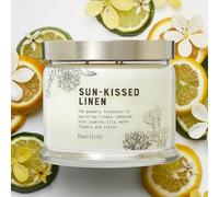 PartyLite Sun-Kissed Linen Scented, Notes of Jasmine Musk, Lily & Citrus, 13.2oz 3-Wick Jar Candle, 45 Hour Burn Time, Luxurious Fragrance, Ideal for Gifting