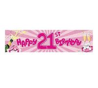 Partymoods - Happy 21st Birthday Banner, Pink - Giant Size, Bold Letters with Unique Design - 21st Birthday Decorations for Girls, Durable & Reusable Party Decor - 183cm x 46cm