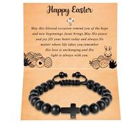 Partyprops Easter Basket Stuffers for Boys Teens Men, Black Cross Bracelet First Communion Baptism Confirmation Christian Easter Gifts for Son Daughter Teenager Girls Adults Men