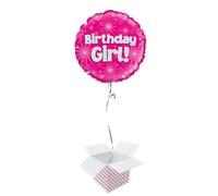 PARTYRAMA.CO.UK Birthday Girl Pink Holographic Round Foil Helium Balloon - Inflated Balloon in a Box