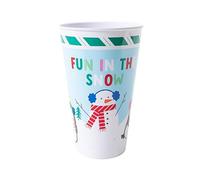 PARTYRAMA.CO.UK Fun in The Snow Green Christmas Reusable Plastic Tumbler Cup 450ml - Festive Holiday Drinkware for Parties, Family Gatherings & Dinners - Durable BPA Free Christmas Cup
