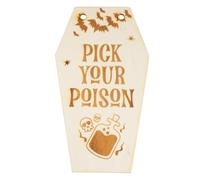 PARTYRAMA.CO.UK Halloween Coffin Shaped Pick Your Poison Wooden Sign 20cm