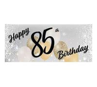 PARTYRAMA.CO.UK Happy 85th Birthday Silver PVC Party Sign Decoration 60cm x 25cm