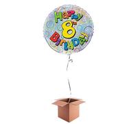 PARTYRAMA.CO.UK Happy 8th Birthday Holographic Round Foil Balloon - Inflated Balloon in a Box