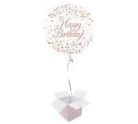 PARTYRAMA.CO.UK Happy Birthday White And Rose Gold Holographic Round Foil Helium Balloon - Inflated Balloon in a Box