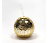 PARTYRAMA.CO.UK Personalised Gold Disco Ball Reusable Tumbler with Straw 500ml