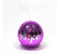PARTYRAMA.CO.UK Personalised Purple Disco Ball Reusable Tumbler with Straw 500ml