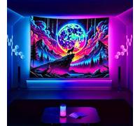 PartysenWeyL Aurora Wolf Moon Tapestry Neon Gradient Moon Esports Room Music Studio Fantasy Theme Room Living Room Decor 100x70CM