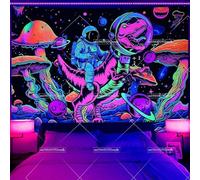 PartysenWeyL Blacklight Dinosaur Tapestry UV Reactive Space Astronaut Tapestries Neon Galaxy Planet Tapestry Stars Wall Hanging For Bedroom 200x150CM