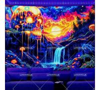 PartysenWeyL Blacklight Skull Waterfall Tapestry UV Reactive Butterfly Mushroom Black Light Tapestry Glow In The Dark Neon Tapestrys Posters 100x70CM