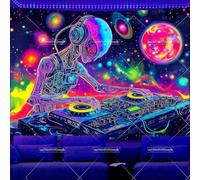 PartysenWeyL Blacklight Space Tapestry UV Reactive Galaxy Planet Glow In Dark Neon DJ Tapestrys Art Posters Party Backdrops Aesthetic 270x180CM