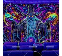 PartysenWeyL Blacklight Wizard Tapestry UV Reactive Skull Wall Tapestry Glow in The Dark Neon Tapestrys For Room Decor Aesthctic Posters 200x150CM