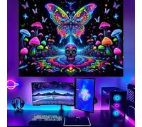 PartysenWeyL Butterfly Skull Tapestry with Neon Wings Music Party Game Streaming Background Theme B&B Room Decor 150x100CM