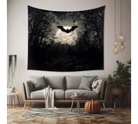 PartysenWeyL Dark Night Poetic Tapestry Bat Silhouettes Dead Branches Moonlight Dark Style Living Room Café Halloween Theme Decor 200x150CM