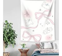 PartysenWeyL Dreamy Star Moon Rabbit Tapestry with Bow and Gradient Starry Sky Children's Room Style Fairy Tale Theme Decor 270x180CM