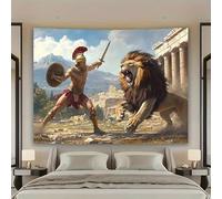 PartysenWeyL Gladiator and Lion Tapestry Ancient Greek Mythical Battle Retro Epic Style Living Room Home Decoration 200x150CM