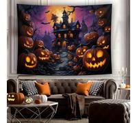 PartysenWeyL Halloween Castle Tapestry Pumpkin Patch Bat Living Room Wall Hanging Theme Party Room Decor 100x70CM