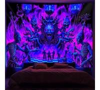 PartysenWeyL Halloween Dark Night Demon Lord Tapestry Horned Demon Purple Blue Skull Dark Room Theme Gothic Style Living Room Decor 200x150CM