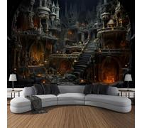 PartysenWeyL Halloween Medieval Castle Fantasy Tapestry Stone Patterned Living Room Theme Wall Hanging Dark Style Room Decor 150x100CM