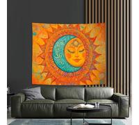 PartysenWeyL Hollywood Art Tapestry Sun and Moon Faces with Neon Starbursts Living Room Café Style Home Decor 100x70CM