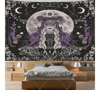 PartysenWeyL Lunar Goddess Wildflower Tapestry Botanical Occult Moon Phases Tarot Tapestrys Room Decor Aesthetic Spirit Background Cloths 150x100CM