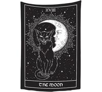 PartysenWeyL Mysterious Black Cat Face Crescent Moon with Star Pattern Feature Wall Decor Living Room, Bedroom, Entryway Home Decor 100x70CM