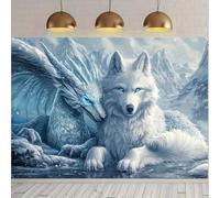 PartysenWeyL Nordic Mythical Tapestry Ice Plain White Wolf Ice Dragon Bedroom Background Nordic Style Living Room Decoration 100x70CM
