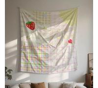 PartysenWeyL Rustic Patchwork Tapestry Strawberry Plaid Polka Dot Living Room Sofa Accent Wall Style Room Decor 150x100CM