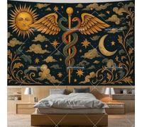 PartysenWeyL Snake And Key Tapestry Trippy Celestial Occult Moon Sun Stars Tapestries Wall Hanging Aesthetic Bedroom Decoration Wallpapers 100x70CM