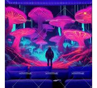 PartysenWeyL Trees Blacklight Tapestry UV Reactive Mushroom Man Black Light Tapestrys Glow In The Dark Aesthetic Neon Party Backdrops 150x100CM