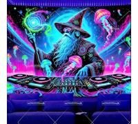 PartysenWeyL UV Reactive Music Wizard DJ Blacklight Tapestry Neon Jellyfish Fluorescent Tapestry Backdrop Aesthestic Glow In The Dark Posters 100x70CM