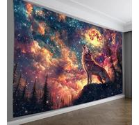 PartysenWeyL Wolf King Howling at the Moon Tapestry Starry Sky Gradient Living Room Feature Wall Nordic Style Bedroom Decor 150x100CM