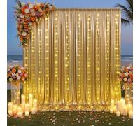 PartyVillage 10x10FT Gold Sequin Backdrop Curtain with String Lights - 2 Panels 5x10FT Sparkly Wrinkle-Free Glitter Backdrop Drapes for Birthday, Wedding, Photography, Graduation Party Décor