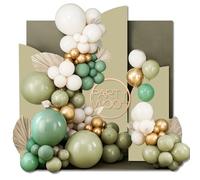 PartyWoo 140 pcs Olive Green Balloon Arch Kit, Sage Green Balloon Garland Kit with Cream White Metallic Gold Retro Green Clear Balloons Arch Kit for Birthday, Baby Shower, Wedding Decorations