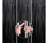 PartyWoo 3 pcs Tinsel, 3.3x6.6 ft, Foil Fringe Curtain, Door, Black Streamers Decorations for Birthday Party, Halloween, Graduation, Photo Backdrop, Solid, Black-Black-Holographic-1107